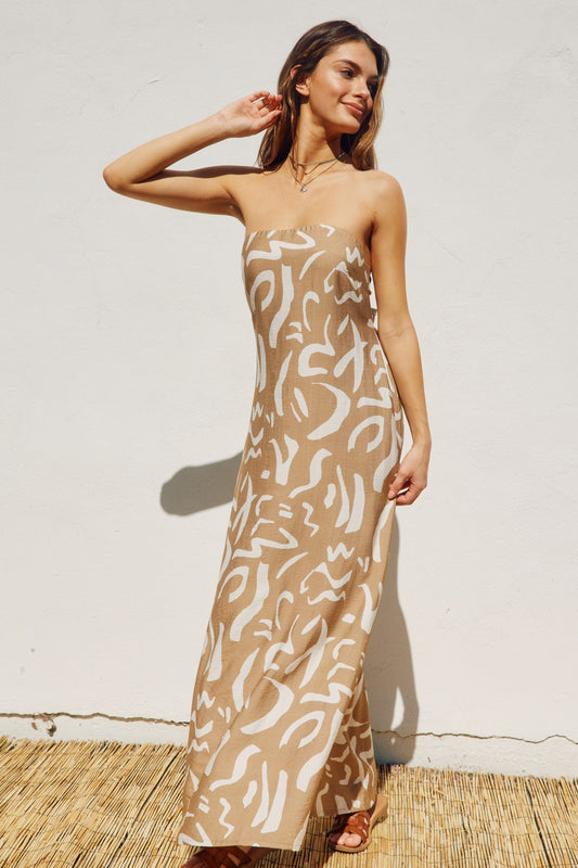 Strapless Tie Back Maxi Dress